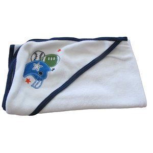 Gerber Terry Cloth Hooded Bath Towel Boys‎ 30" x 25" White Football Baseball